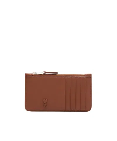 Ami Alexandre Mattiussi Ami Paris Ami De Coeur Zipped Card Holder In Brown
