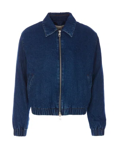 Ami Alexandre Mattiussi Ami De Coeur-plaque Denim Jacket In Blue