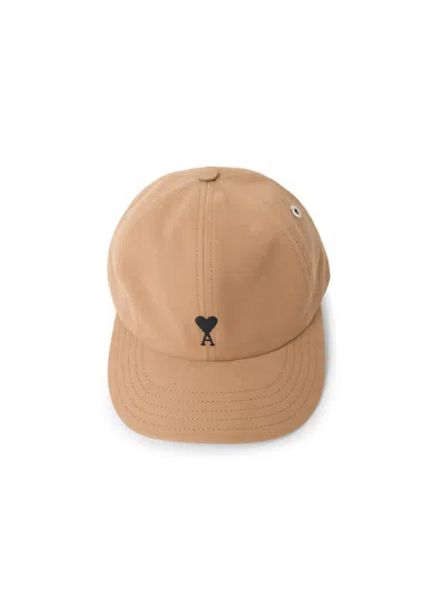 Ami Alexandre Mattiussi Ami Paris 'ami De Cœur' Cap In Mastic Beige Cotton In Brown