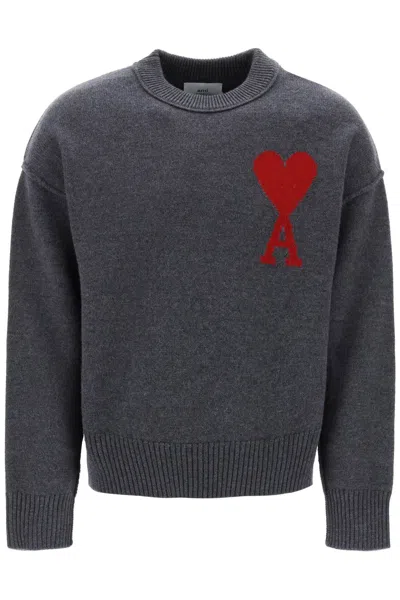 Ami Alexandre Mattiussi Ami Paris Ami De Coeur Sweater In Grey