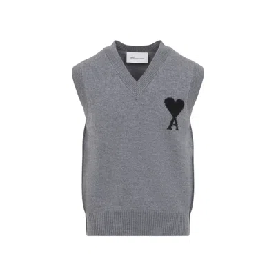 Ami Alexandre Mattiussi Ami Paris Ami De Cœur  White Wool Vest In Gray