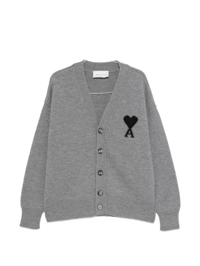 Ami Alexandre Mattiussi Ami Paris Ami De Cœur Wool Cardigan In Grey