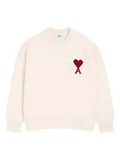 Ami Alexandre Mattiussi Ami Paris Ami Heart Intarsia Wool Sweater In White