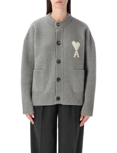 Ami Alexandre Mattiussi Ami Paris Ami Paris Alpaca Cardigan With Ami De Cœur Logo In Gray