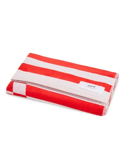 Ami Alexandre Mattiussi Ami Paris Ami Paris De Coeur Beach Towel In Red