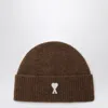 Ami Alexandre Mattiussi Ami Paris Ami De Coeur Brown Wool Beanie Men In Brown