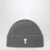 Ami Alexandre Mattiussi Ami Paris Ami De Coeur Grey Wool Beanie Men In Gray