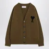 Ami Alexandre Mattiussi Ami Paris Ami De Coeur Bronze Cardigan In Green