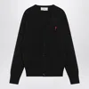 Ami Alexandre Mattiussi Ami Paris Ami De Coeur Patch Merino Wool Cardigan In Black