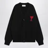 Ami Alexandre Mattiussi Ami Paris Black Wool Ami De Coeur Cardigan Men In Black