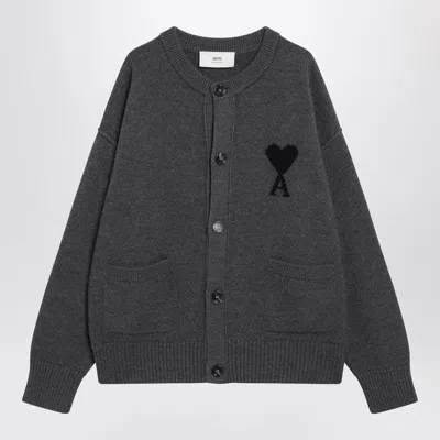 Ami Alexandre Mattiussi Ami Paris Ami Paris De Coeur Cardigan In Gray