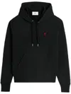 Ami Alexandre Mattiussi Ami Black Cotton Hoodie With Embroidered Logo And Functional Pockets In Black