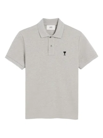 Ami Alexandre Mattiussi Ami Paris Ami Paris De Coeur Cotton Polo Shirt In Gray