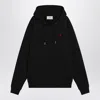 Ami Alexandre Mattiussi Cotton Hoodie With Drawstring Hood And Red Logo Embroidery In Black