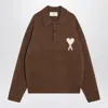Ami Alexandre Mattiussi Ami Paris Ami Paris De Coeur Polo Sweater In Hazelnut Color In Brown