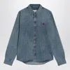 Ami Alexandre Mattiussi Ami Paris Ami De Coeur Embroidered Cotton Denim Button-down Shirt In Blue