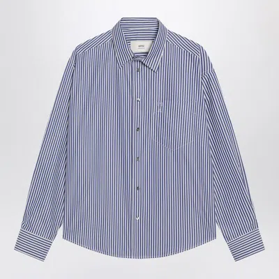 Ami Alexandre Mattiussi Ami Paris Ami De Coeur Striped Shirt In White And Blue Men In Multi