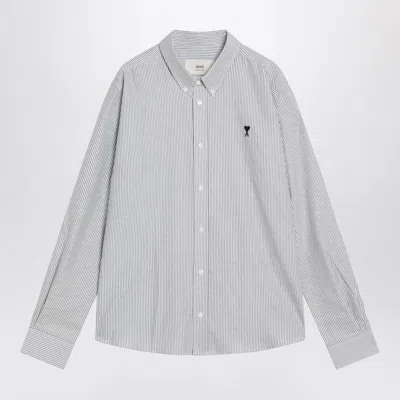 Ami Alexandre Mattiussi Ami Paris Ami Paris De Coeur Striped White Shirt In Gray