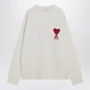 Ami Alexandre Mattiussi Heart Friend Wool Sweater With Exposed Stitching In White