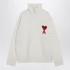 Ami Alexandre Mattiussi Ami Paris White Ami De Coeur Turtleneck Sweater Women In Animal Print