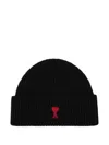 Ami Alexandre Mattiussi Black Beanie With Turn-up Brim And Adc Embroidery On The Front In Wool Man In Black