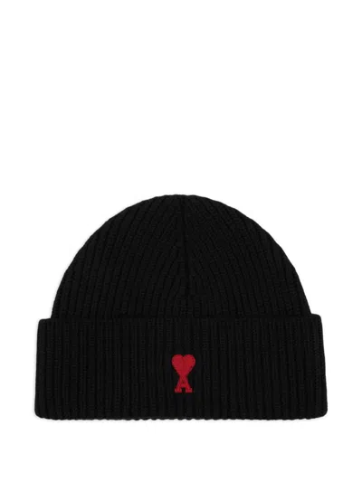 Ami Alexandre Mattiussi Ami Paris Ami Paris De Coeur Wool Beanie In Black