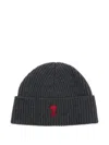 Ami Alexandre Mattiussi Ami Paris Ami Paris De Coeur Wool Beanie In Gray