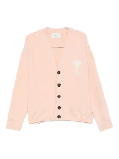 Ami Alexandre Mattiussi Ami Paris Ami Paris De Coeur Wool Cardigan In Pink