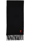 Ami Alexandre Mattiussi Ami Paris Ami De Coeur Wool Scarf With Fringed Edges In Black
