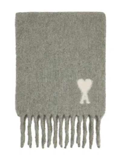 Ami Alexandre Mattiussi Ami Paris Ami Paris De Coeur Wool Scarf In Gray