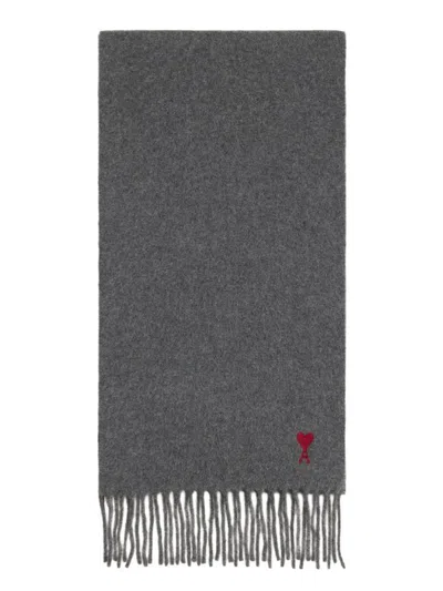Ami Alexandre Mattiussi Ami Paris Ami Paris De Coeur Wool Scarf In Gray
