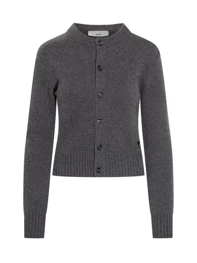 Ami Alexandre Mattiussi Ami Paris Ami Paris Grey Cardigan With Buttons And Logo In Gray