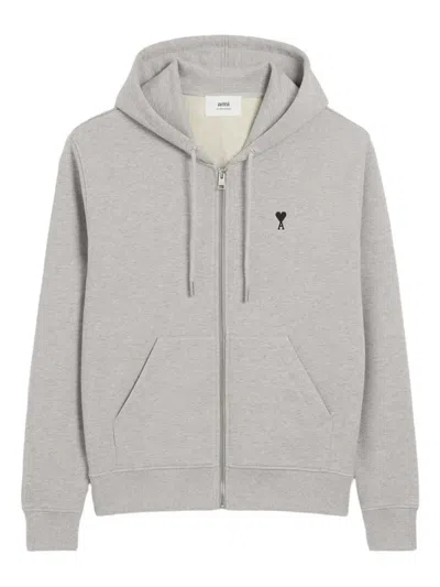 Ami Alexandre Mattiussi Ami Paris Ami Paris Grey Zipped Cotton Ami De Coeur Hoodie In Gray