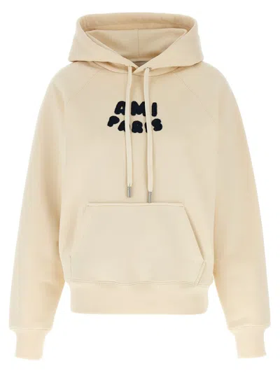 Ami Alexandre Mattiussi Ami Paris Logo Cotton Hoodie In Neutral