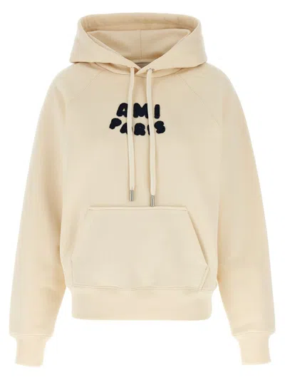 Ami Alexandre Mattiussi Ami Paris Logo Cotton Hoodie In Neutral