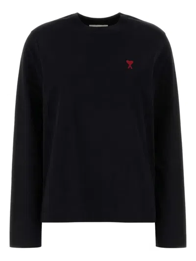 Ami Alexandre Mattiussi Ami Paris Classic Fit Ami De Coeur Organic Cotton Jersey Long-sleeve T-shirt In Black