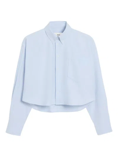 Ami Alexandre Mattiussi Blue Cotton Ami De Coeur Cropped Oversized Shirt Blue