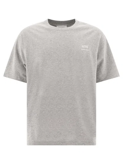 Ami Alexandre Mattiussi Logo Printed Boxy Cotton T-shirt In Ash Grey