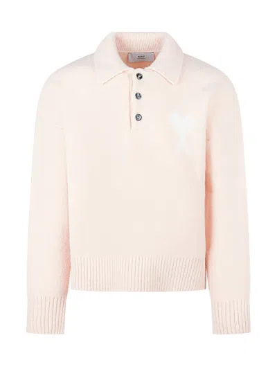 Ami Alexandre Mattiussi Ami Paris Ami Pink Sweater With Heart Logo And Collar