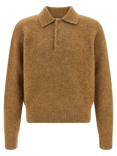 Ami Alexandre Mattiussi Camel Stretch Alpaca Blend Polo Shirt In Brown