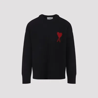 Ami Alexandre Mattiussi Ami Paris Ami Wool Ami De Coeur Crewneck Sweater In Black
