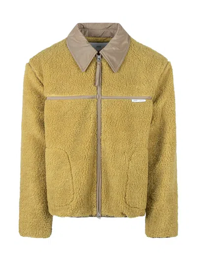 AMI ALEXANDRE MATTIUSSI AMI PARIS AMI YELLOW SHEARLING JACKET WITH CONTRAST COLLAR