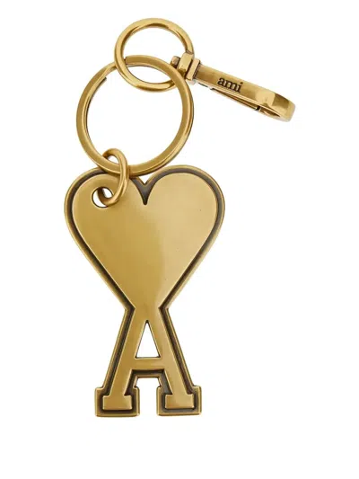 Ami Alexandre Mattiussi Ami Paris Ami De Coeur Metal Keyring In Vibrated Brass