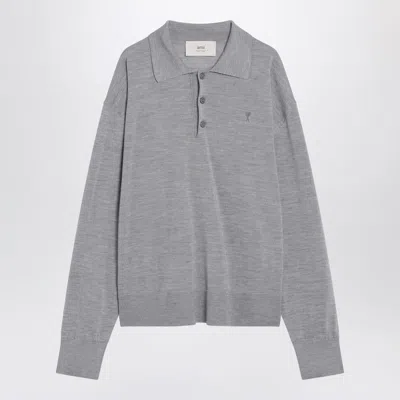 Ami Alexandre Mattiussi Ami Paris Grey Wool And Silk Polo Ami De Coeur Men In Gray