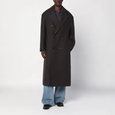Ami Alexandre Mattiussi Anthracite Grey Double-breasted Wool Coat In Gray
