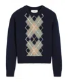 Ami Alexandre Mattiussi Blue Crewneck Sweater With Argyle Motif In Wool And Cashmere Man In Black