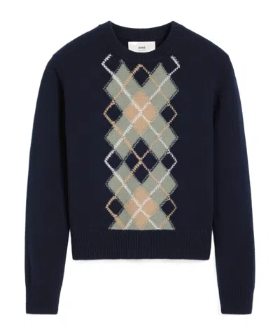 AMI ALEXANDRE MATTIUSSI AMI PARIS ARGYLE KNITTED JUMPER