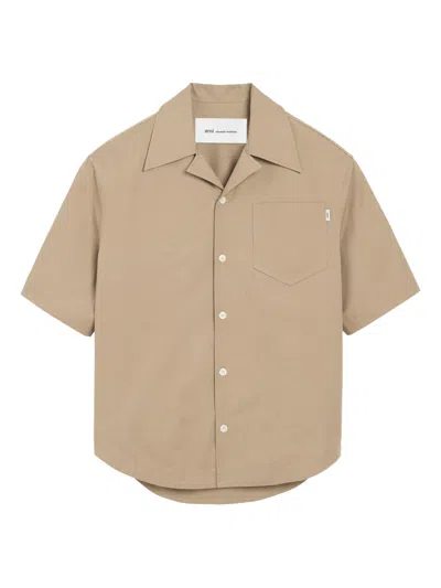 Ami Alexandre Mattiussi Ami Paris Beige Taupe Cotton Bowling Shirt In Brown