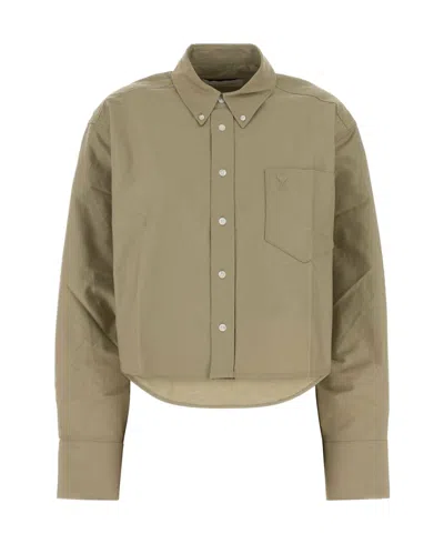 Ami Alexandre Mattiussi Ami Paris Beige Taupe Cotton Cropped Oxford Shirt In Green