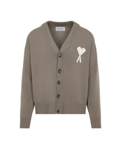 Ami Alexandre Mattiussi Ami Paris Beige Taupe Ecru Wool Cardigan In Brown